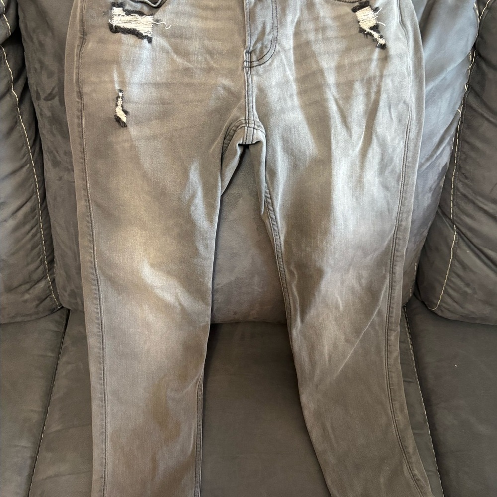 Hollister Men's Gray Distressed Skinny Jeans